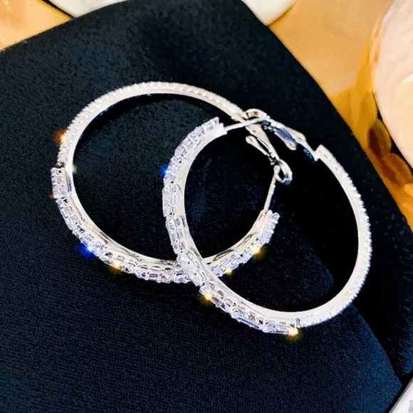 🔥925 Sterling Silver White Sapphire Hoop Earrings - Picture 12 of 15